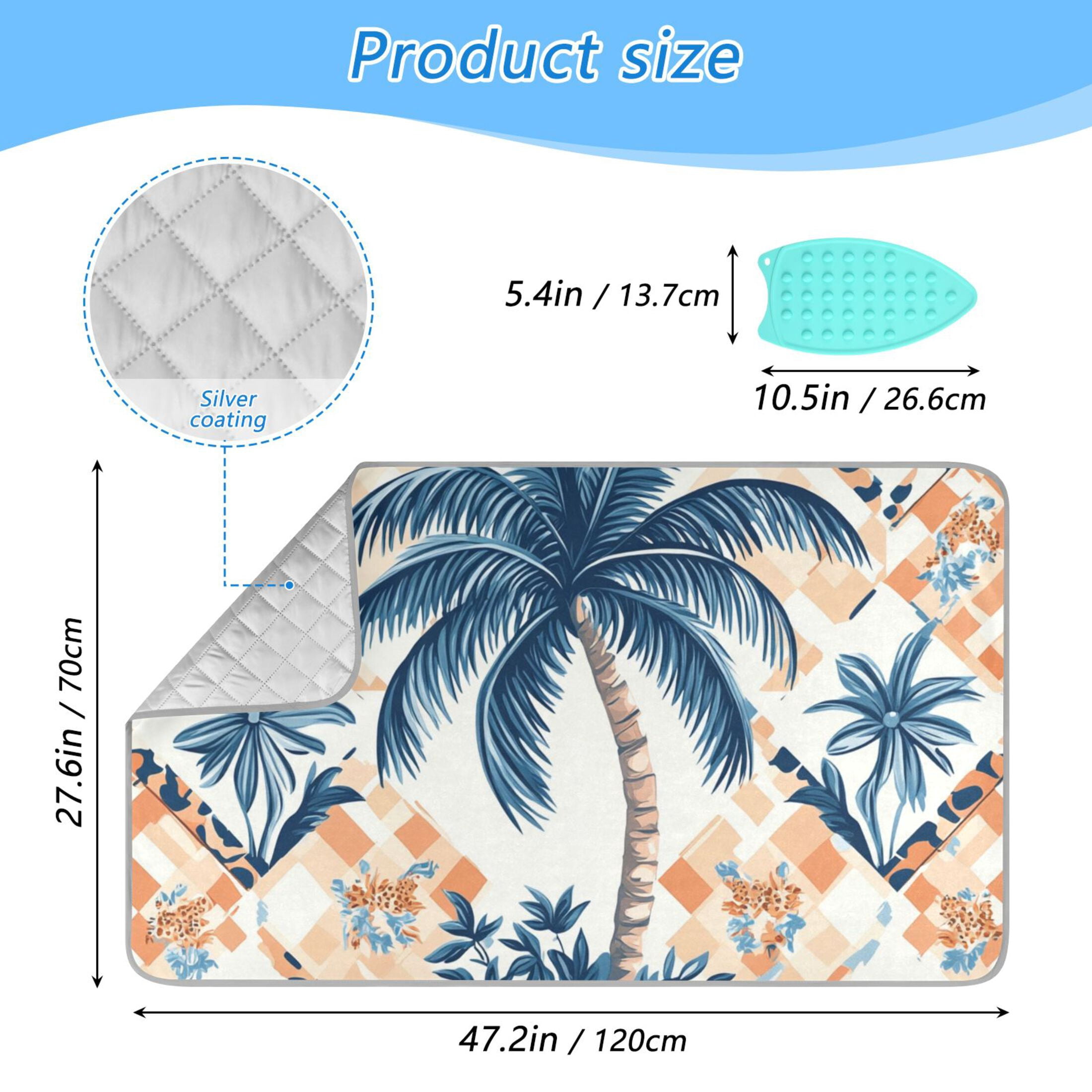Checkerboard Background Palm Trees Flowers Ironing Mat Blanket Portable Travel Ironing Pad Heat Resistant Pad 47.2" x 27.6”