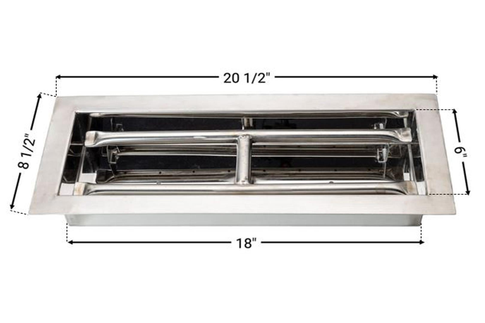 30" Heavy-Duty Stainless Steel Rectangular Drop-in Style Fire Pit Pan and LP Burner Kit