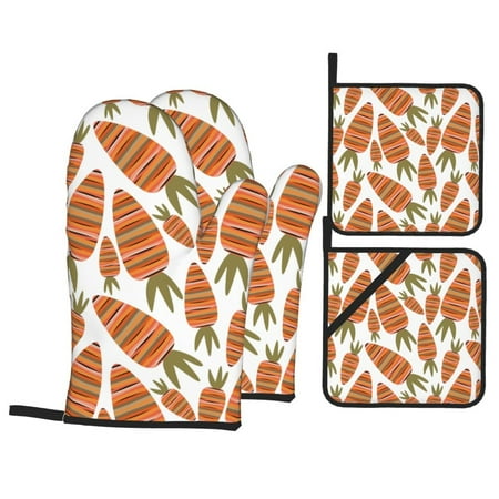 

Oven Mitts and Pot Holders 4 Piece Cute Stripe Carrot High Heat Slip Resistant Oven Mitt and Trivets Set Kitchen Oven Glove Pot Holders for Cooking Baking Grilling
