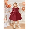 thumbnail image 2 of Arshiner Toddler Girl Dress Baby Girls Knitted Ruffle Sleeve Pocket Dresses A-Line Flared Fall Winter Clothes Beige for 4-5T, 2 of 7