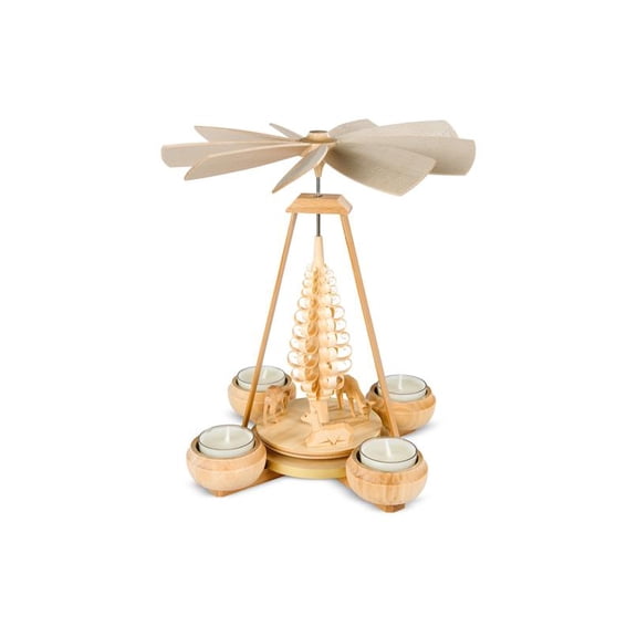 German christmas pyramid Deer, hand-carved, height 24 cm / 9 inch, natural, original Erzgebirge by Müller Seiffen