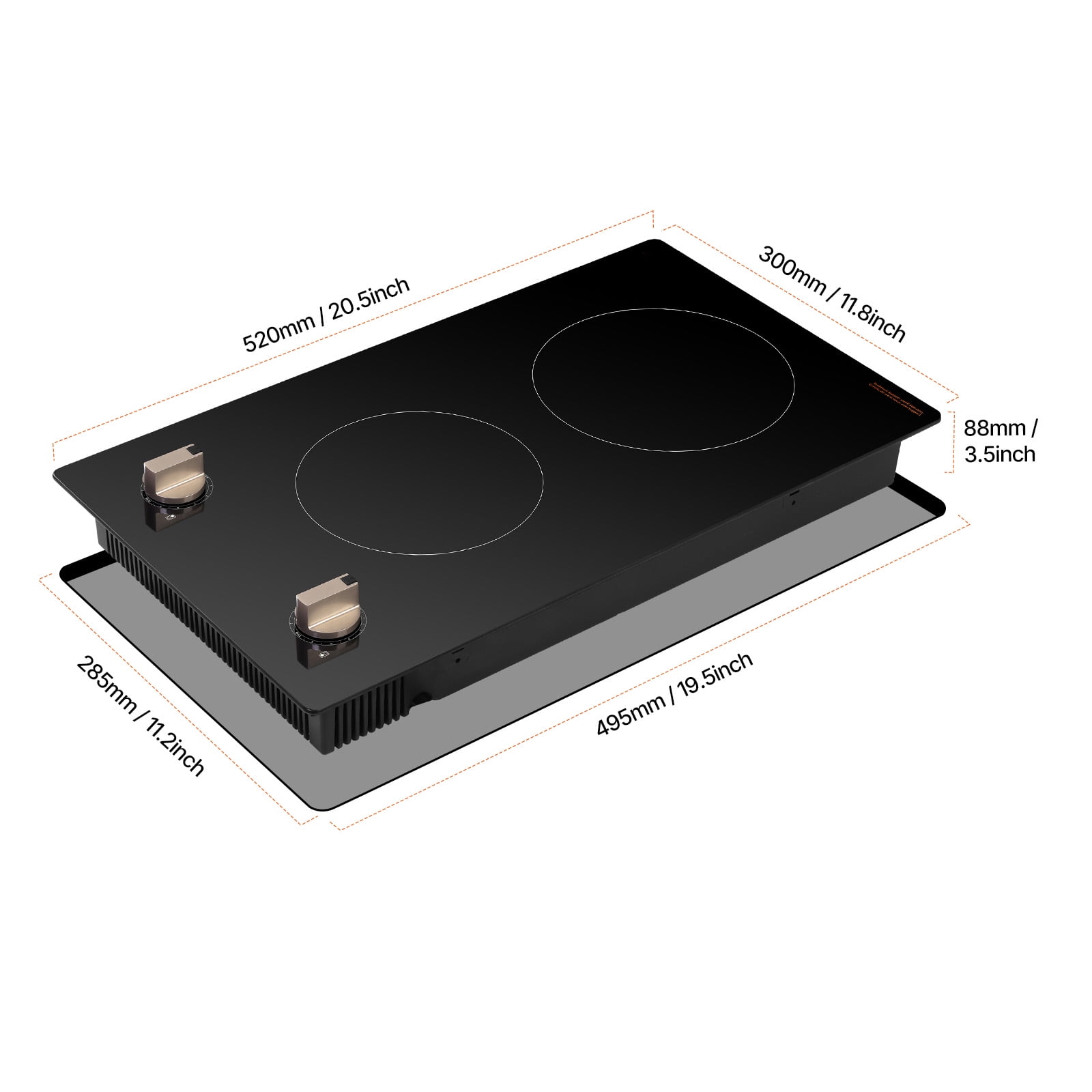 KFFKFF Induction Stove, 1800W Electric Tabletop Heater, Dual Knob-Controlled Burner, Integrated Induction Stove with 12 Heat Levels, Glass Top, Automatic Power-Off