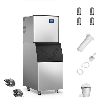 Tittla 450Lbs/24H Air Cooled Split Commercial Ice Maker Machine with 300Lbs Ice Bin in Silver Two packages 156 Ice Cubes/Cycle