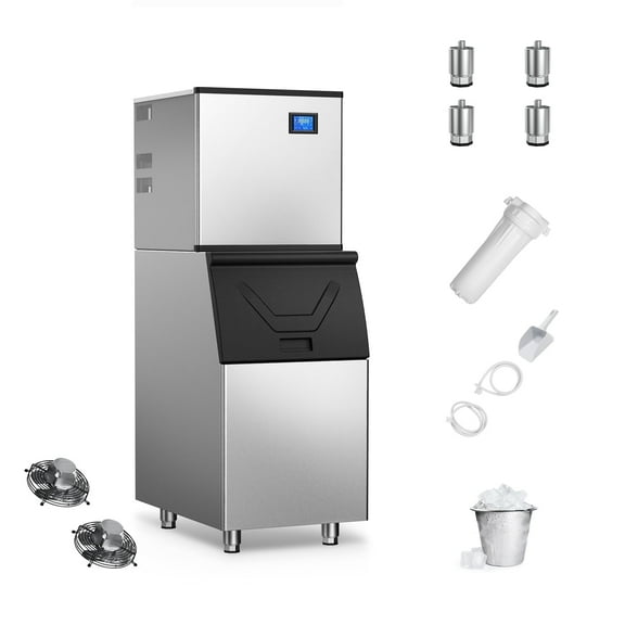 Tittla 450Lbs/24H Air Cooled Split Commercial Ice Maker Machine with 300Lbs Ice Bin in Silver Two packages 156 Ice Cubes/Cycle
