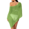 thumbnail image 5 of Sheer Mesh Poncho for Women, Asymmetrical One-Shoulder Knit Cover Up - Boho Beach Tunic Top, Loose Sleeveless Cape Shirt, Summer Vacation Sun Protection Layering Piece Green, 5 of 5