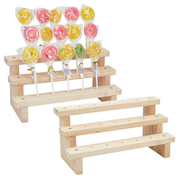 3-Layer Detachable Wood Display Riser Stands for Lollipops Ice Cream Blanched Almond 27.1x12x12.8cm Hole: 4~4.5mm
