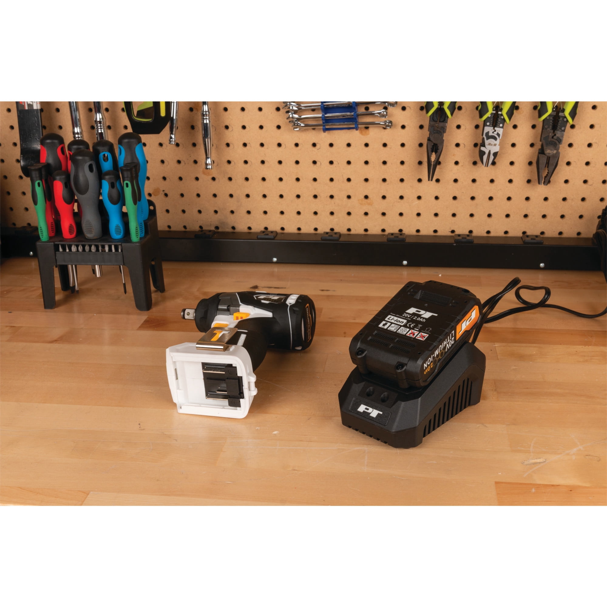 Performance Tool W7725 20V Fast Charging Station for PT Rechargeable Drills and Impact Wrenches, Workbench-Mountable, Black