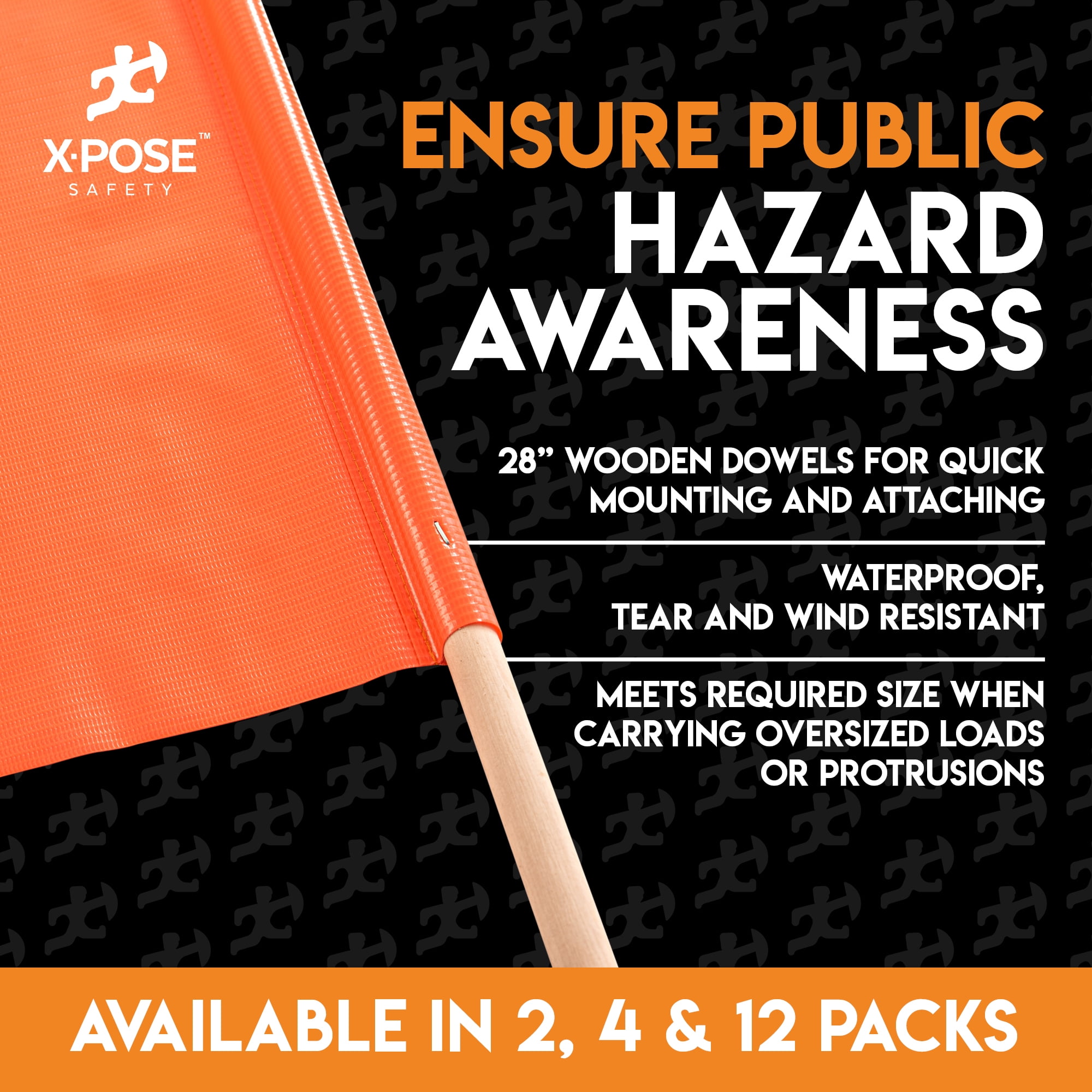 Orange Safety Flags - 18" x 18" Orange Warning Flag Pack of 12 - Square Safety Flag - Oversize Signs and Flags - Wide Load Flags - Caution Flags for Roof - Oversized Load Flag