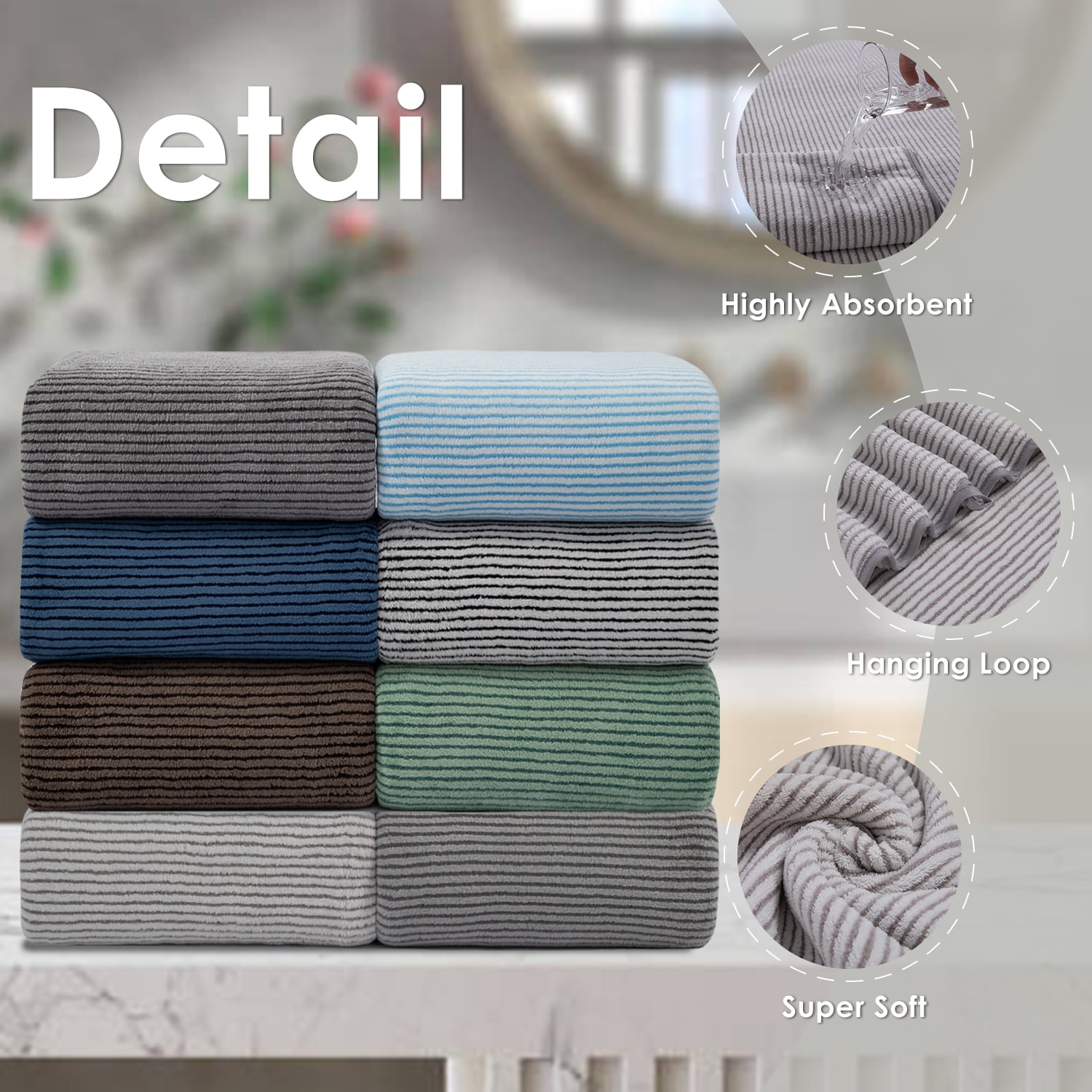 Smuge 4 Pack Large Bath Towels 35 x 70 Inches, 100% Microfiber Ultra Soft Extra Large Bath Towel Set Oversized Bathroom Towels for Bathroom Kitchen Spa Hotel Gym (Beige White)