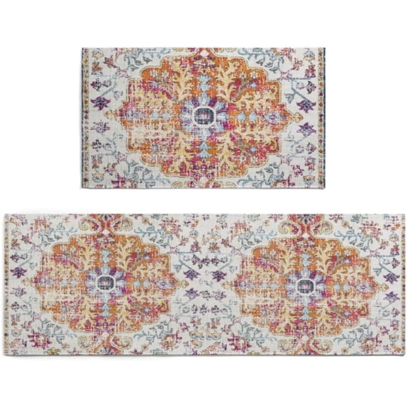 Boho Kitchen Rugs Sets of 2 Boho Floral Kitchen Mats and Rugs Non Slip Washable Kitchen Floor Mats Farmhouse Bohemian Kitchen Rugs for Home Office Bathroom Entryway Decoration