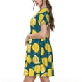 thumbnail image 2 of Salouo Lemon for Women's Short Sleeve Summer Dress, Pleated Loose Swing Knee Length Dresses with Pockets, 2 of 6