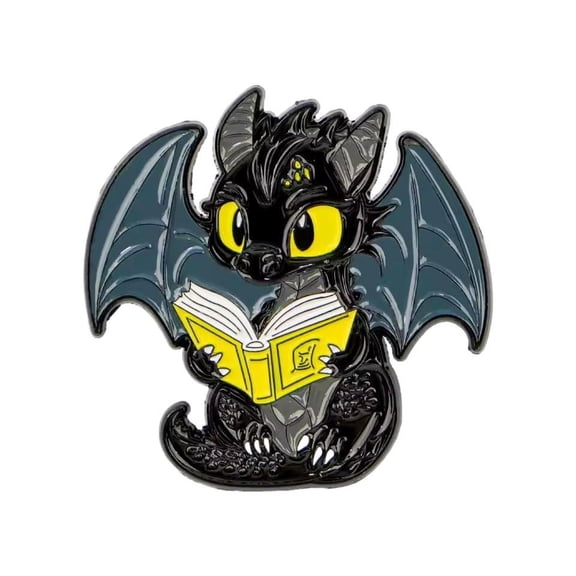 Toothless Dragon Reading Book 1.25 in Tall Enamel Metal Pin