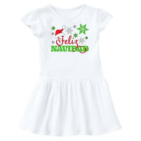 

Inktastic Feliz Navidad with Santa Hat and Green Snowflakes Gift Baby Girl Dress