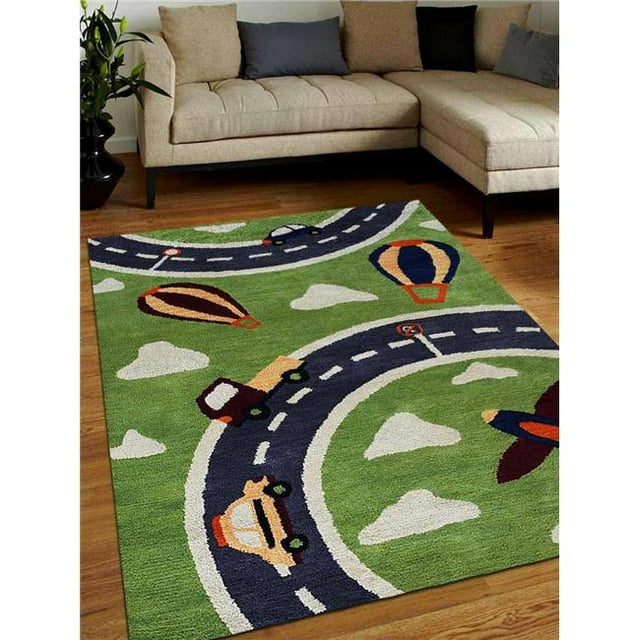 Rugsotic Carpets USK03007T0013A1 3 x 5 ft. Hand Tufted Woolen Kids Area Rug - Green