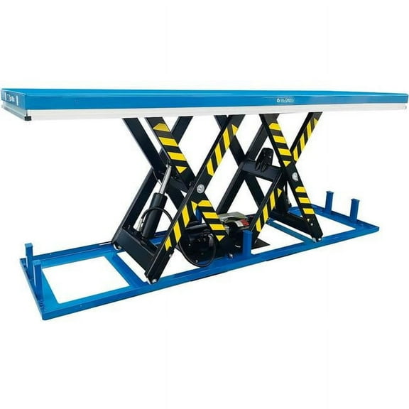 Global Industrial 293225 Power Parallel Double Scissor Lift Table - Blue - 98.5 x 32.25 in. - 4400 lbs