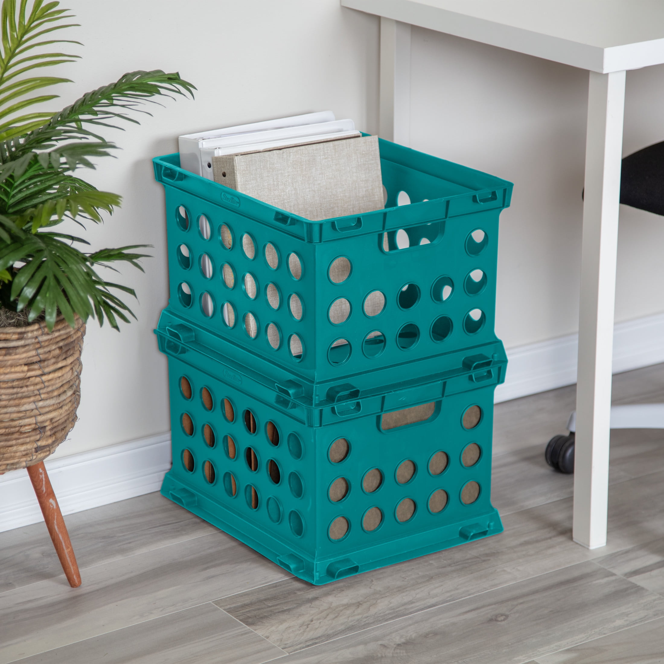 Sterilite File Crate, Versatile Plastic Storage Bin with Through Handles, Fits Letter & Legal-sized Hanging Files, Stackable, Teal