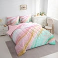 thumbnail image 4 of Feelyou Women Fashion Marbling Twin Bedding Sets 7-Piece, Dreamy Abstract Ombre Bedding Comforter Set, Marble Artwork Pink Green Reversible Sheet Sets, Luxury Bedroom Decor, 4 of 8