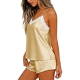thumbnail image 6 of Frostluinai Satin Pajama Set for Women 2 Piece Silky Lingerie Sleepwear Lace Camisole Pj Shorts Set Soft Nightwear S-XXL Loungewear Outfits, 6 of 6