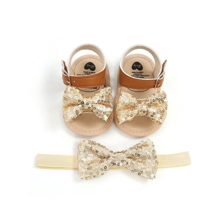 

TFFR Infant Baby Girls Casual Shoes Sequin Bowknot Patchwork Soft Sole Non-Slip Princess Flat Sandals