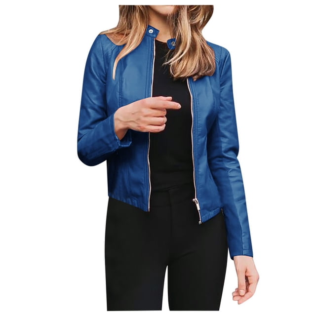 Veste Courte Style Punk pour Femmes avec Col à Revers et Fermeture Éclair avant pour Moto