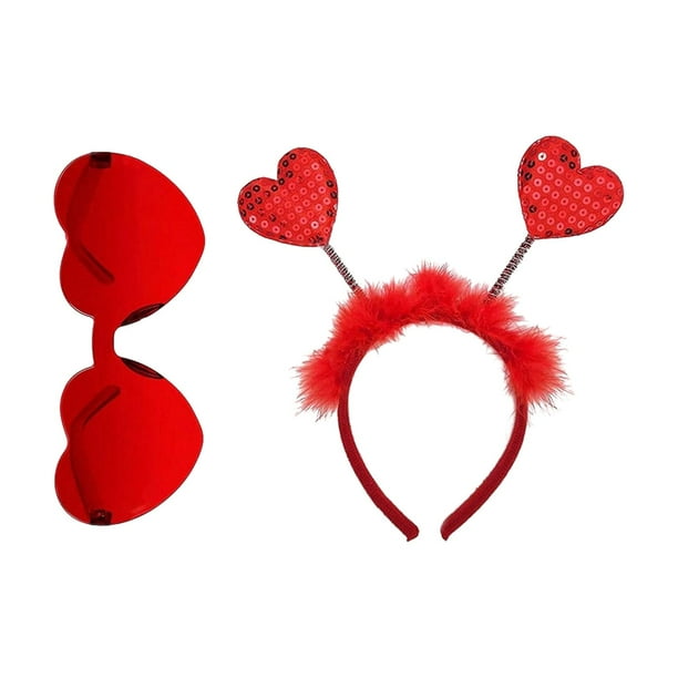 Diadema con forma de corazón y gafas, diademas con purpurina en forma de corazón, Hada de Cupido para celebración, regalos para el Día de San Valentín Pluma Yinane Gafas de sol