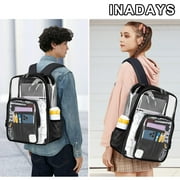 Inadays Waterproof Clear Backpack Heavy Duty PVC Transparent Large Capacity Backpack with Reinforced Strap for School, Work, Stadium, Travel, Security, Festival, College (Black)