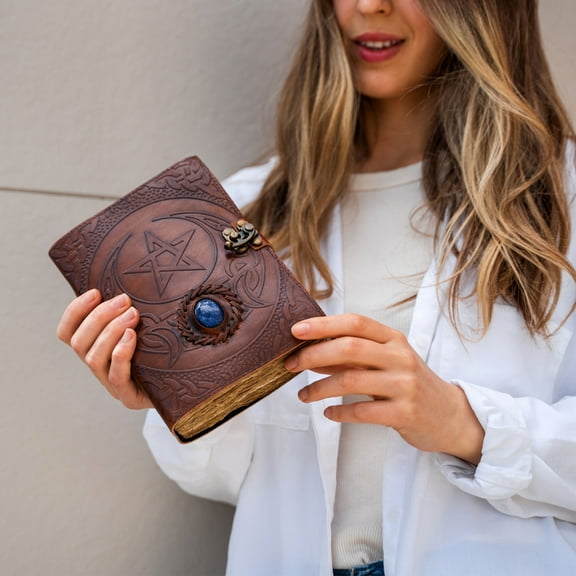 Leather Journal with unlined Deckle Edge Paper 8x6 inch Star/Stone cover/ Handmade Writing Notebook Diary/ Bound Daily Notepad for Men & Women Medium, Sketch/Writing pad, Gift for Artists