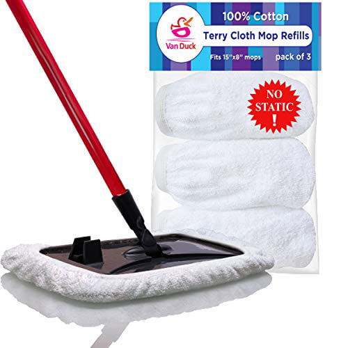 2 Pack VanDuck 100% Cotton Pad Terry Cloth Mop Refills 15x8 inches 