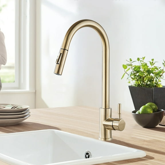 Senlesen Brushed Gold Kitchen Faucet Pull Out Sprayer Sink Mixer Tap