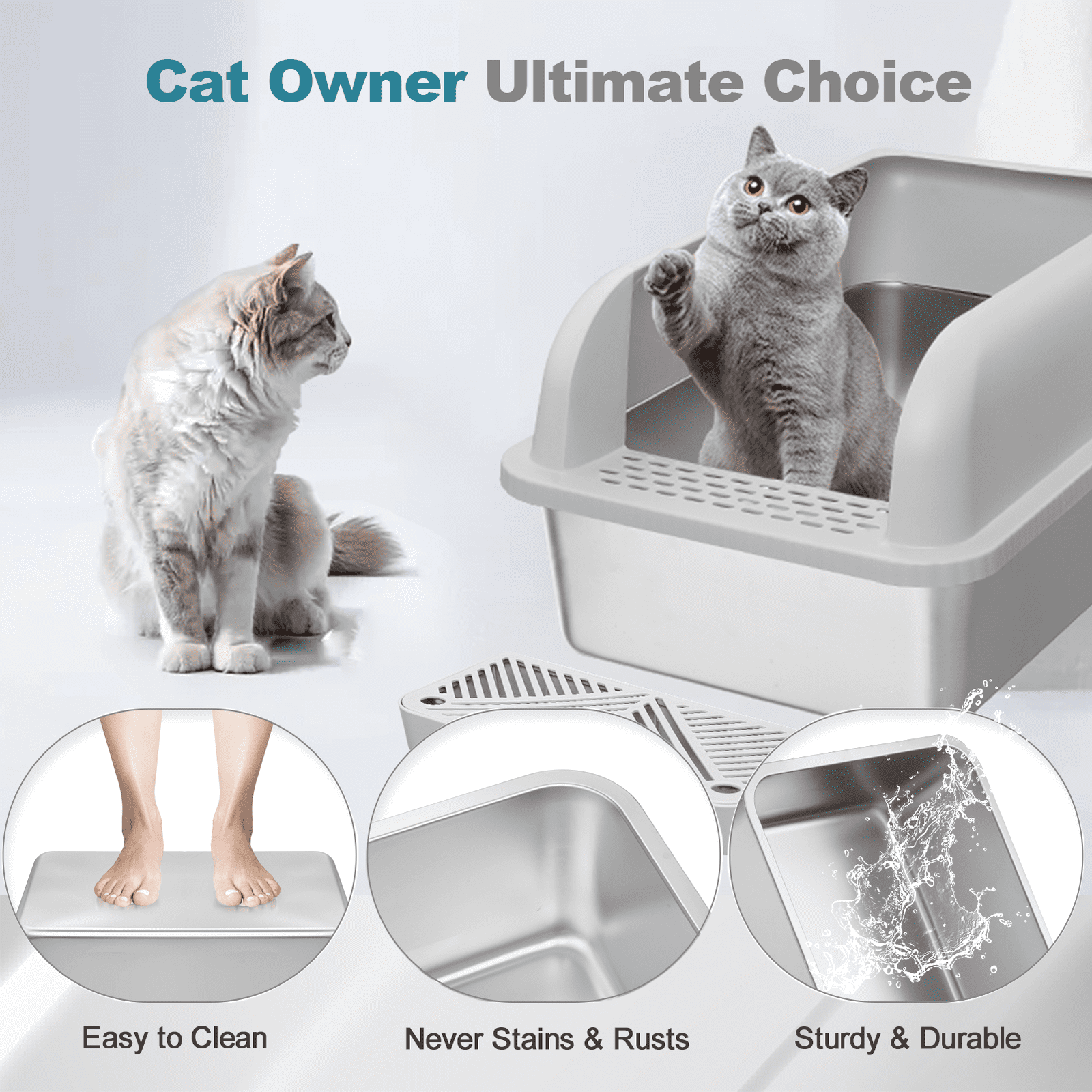 Enclosed Sides Stainless Steel Cat XL Litter Box Keep Litter In the Pan
