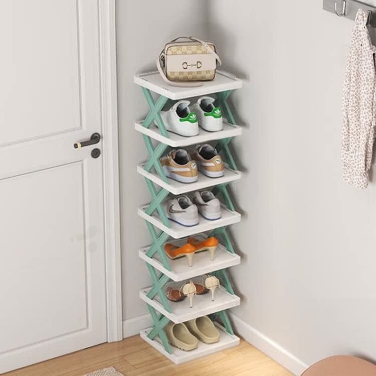 ASYTTY Single X Type Space Saving Shoe Rack 7 Layer Folding Shoe Cabinet Plastic Storage Organizer Assemble Shelf Home Accessories Blue