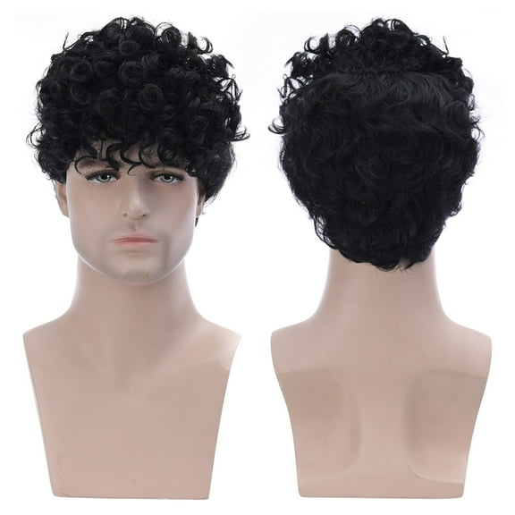 DOPI European And American Wigs For Men Short Curly Hair Black Chemical Fiber Wigs