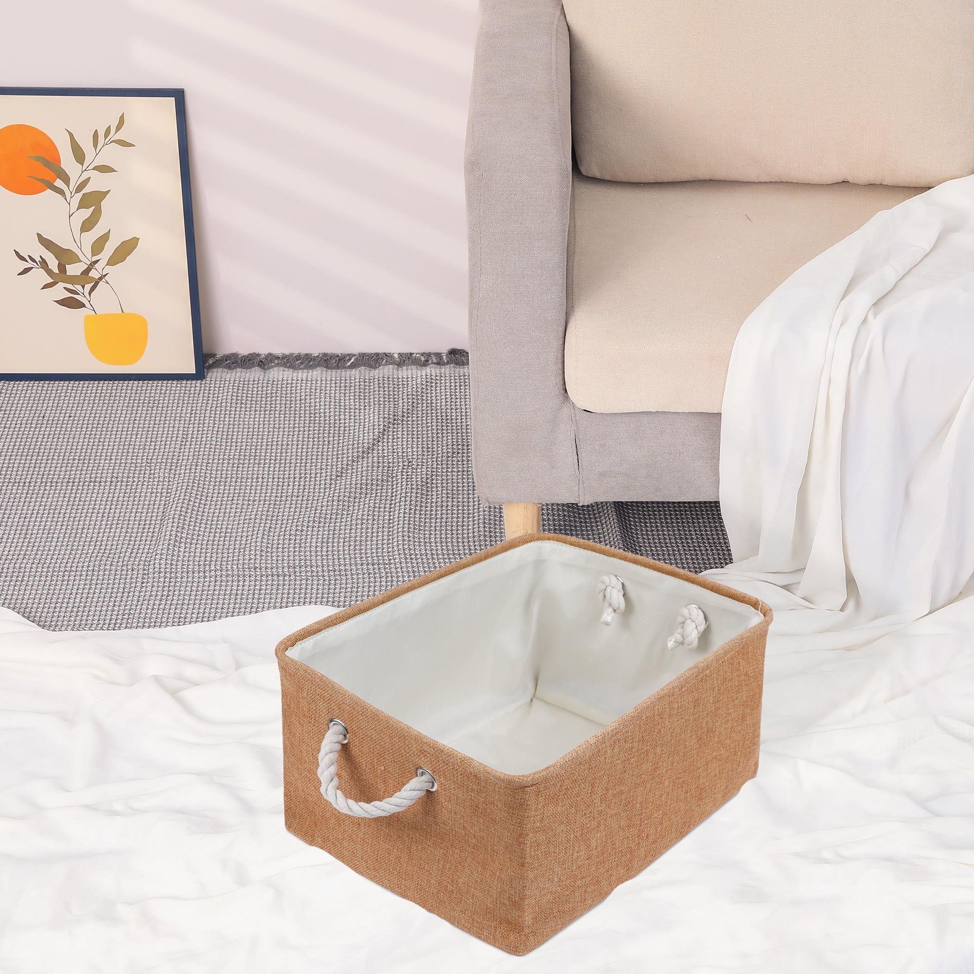 Unique Bargains Storage Bin with Handles for Closet Organizers Rose Gold 16.1"x12.2"x7.9"