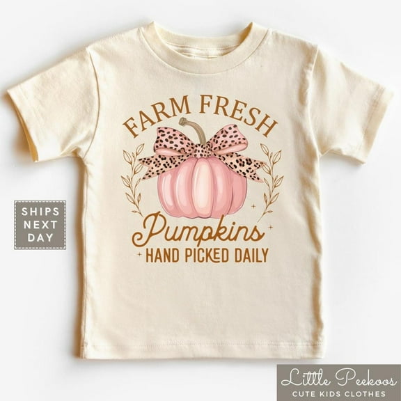 Farm Fresh Pumpkins Toddler Shirt - Pink Coquette Pumpkin Kids Shirt - Girly Fall Season Kids Raglan T-Shirt TODDLER SHORT SLEEVE TEE BELLA CANVAS 3001T