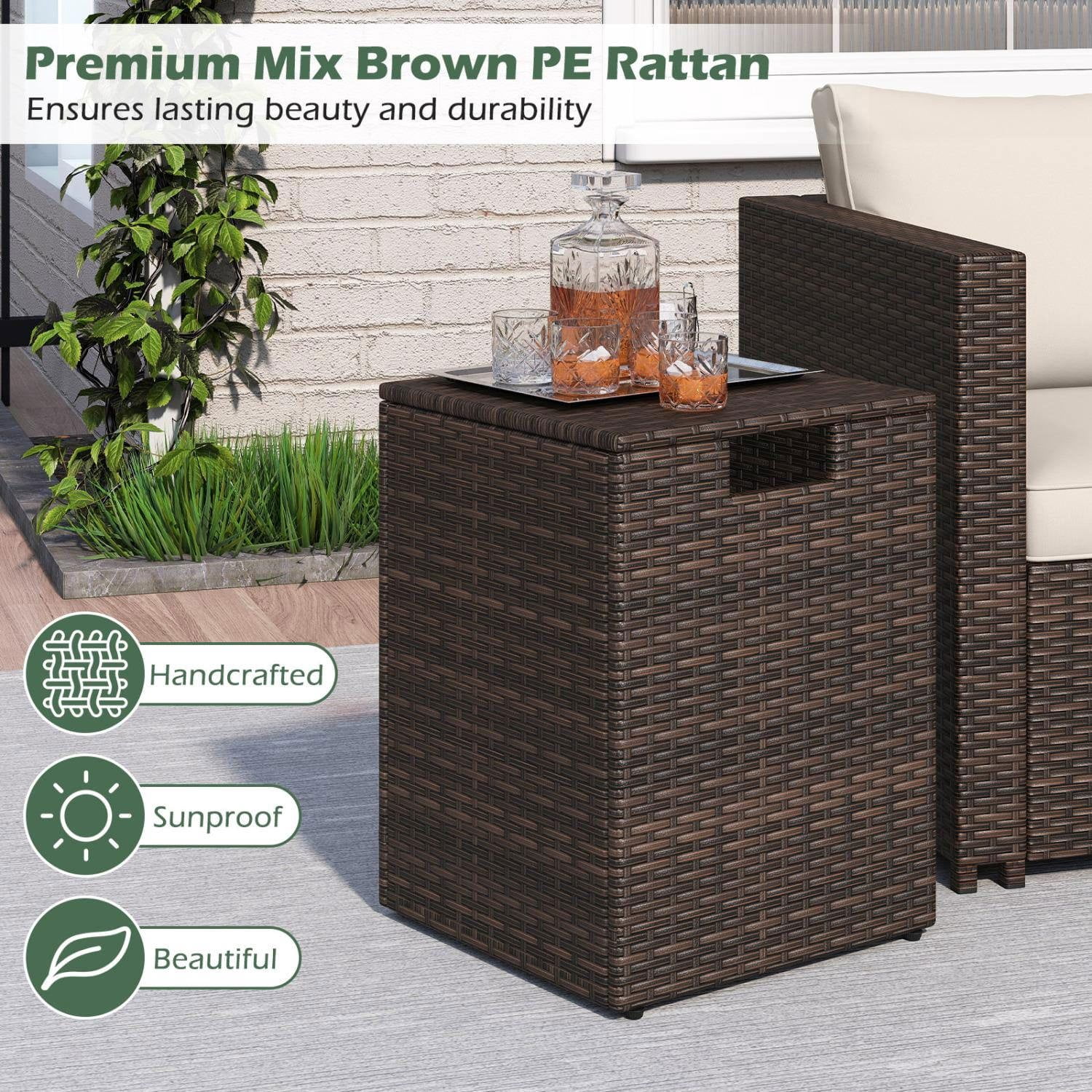 Resenkos Handwoven Rattan Propane Tank Cover, 2 in 1 Patio Hideaway Side Table for 20lb Gas Tank Storage and Outdoor Decor, Brown