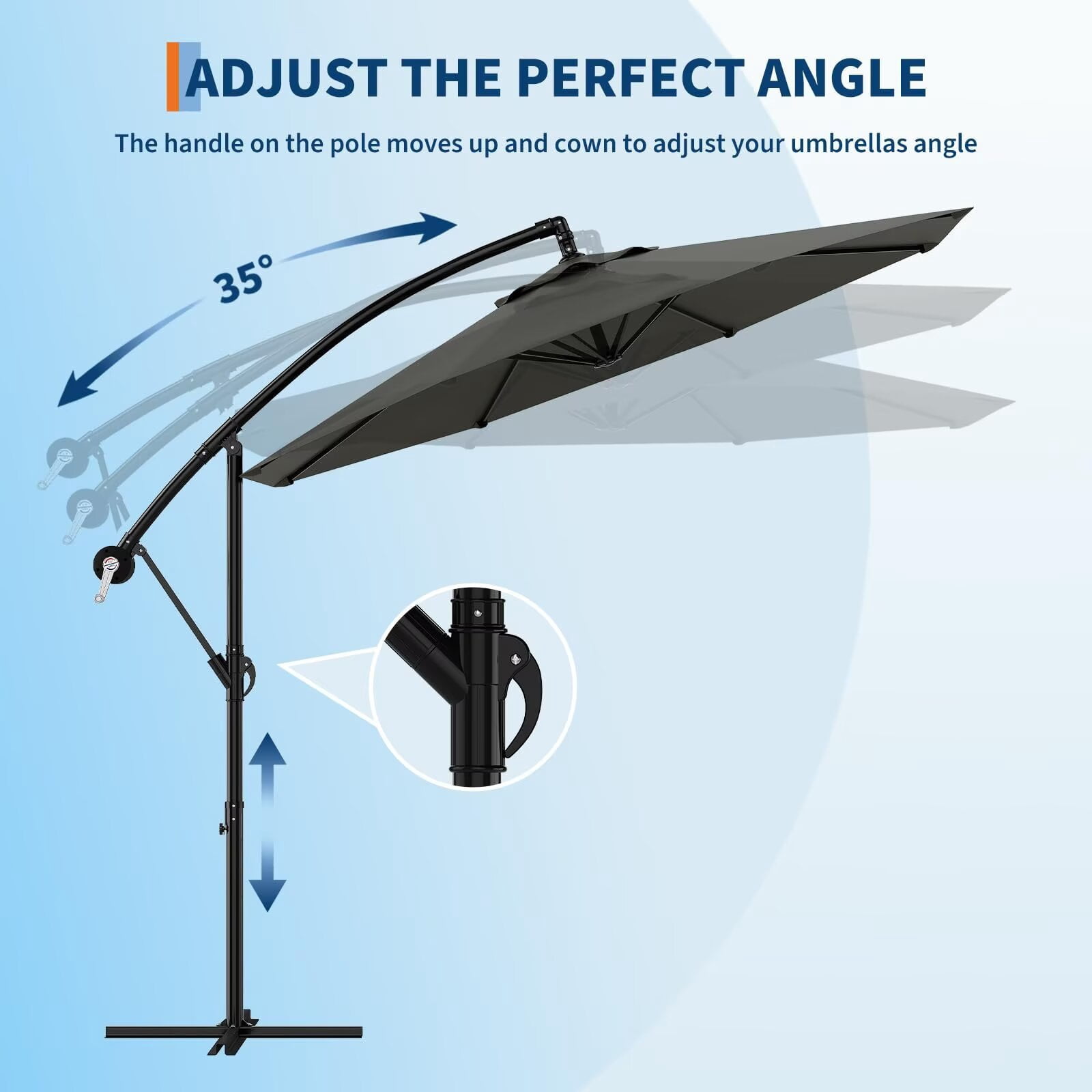 HELLONE 10FT Cantilever Umbrella outdoor patio, Offset Patio Umbrella with Easy Lift & Tilt Adjustment, UV Protection Fade Resistant for Deck, Pool, Garden, Grey