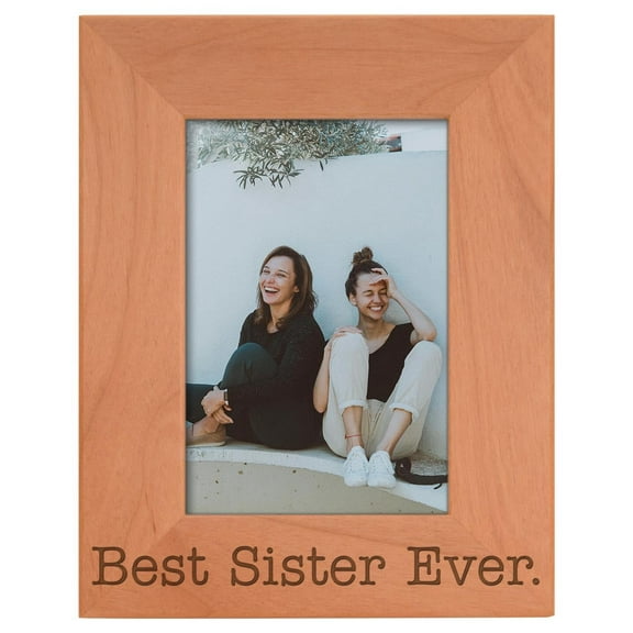 ThisWear Birthday Gift for Sister Best Sister Ever Natural Wood Engraved 4x6 Portrait Picture Frame Wood
