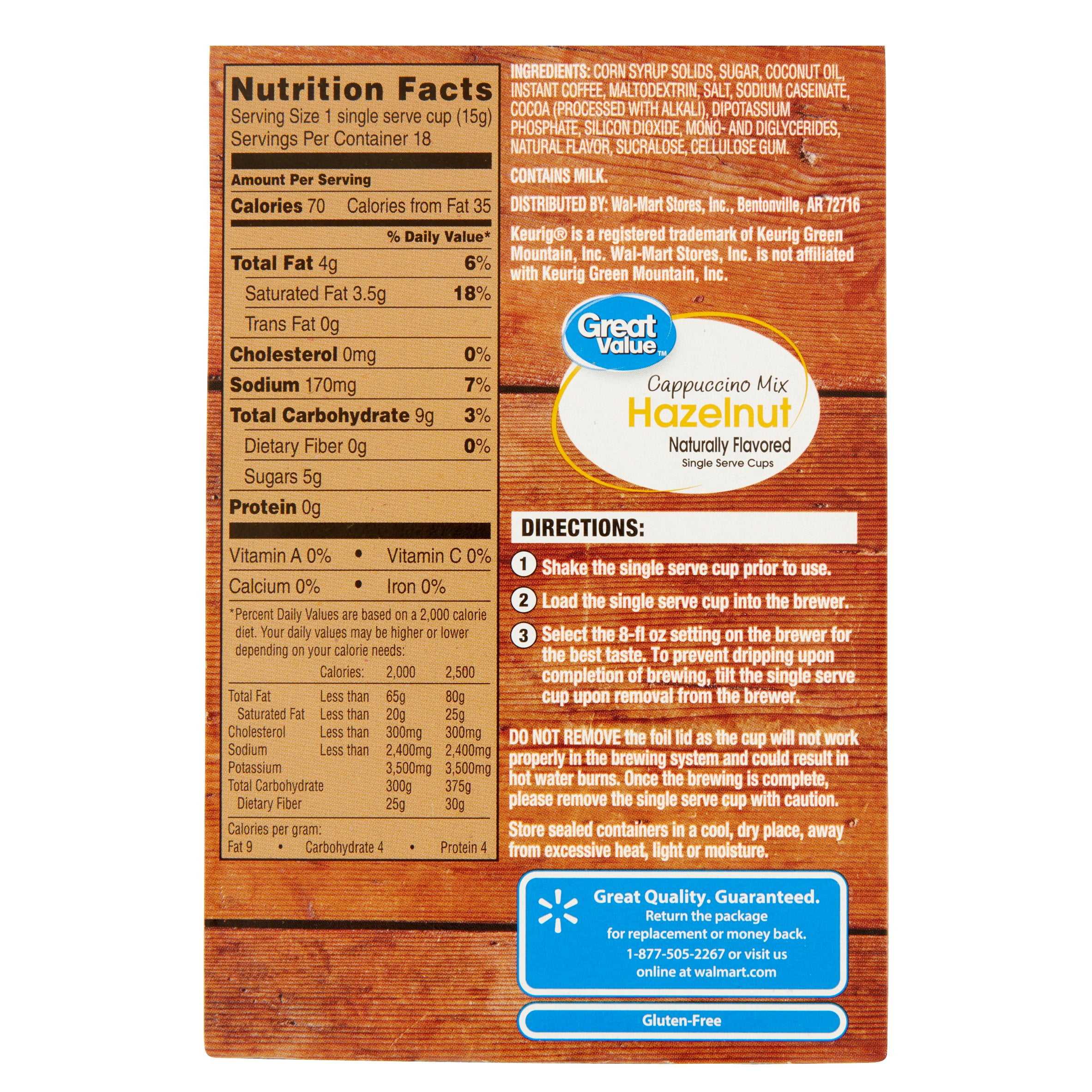 18 KCup Pods Great Value Hazelnut Cappuccino Mix, Kosher Certified eBay