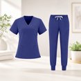 thumbnail image 2 of JULMCOMO Scrubs for Women Button V Neck Short Sleeve Casual Medical Uniforms Comfortable Hospital Work Nurse Uniform Set with Multi Pockets Royal Blue M, 2 of 6