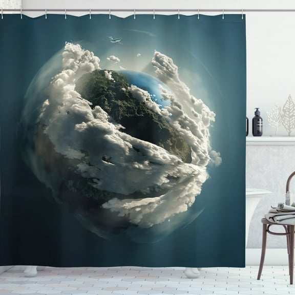 Ambesonne Earth Shower Curtain, Planet Majestic Clouds, 69"Wx84"L, Petrol Blue White