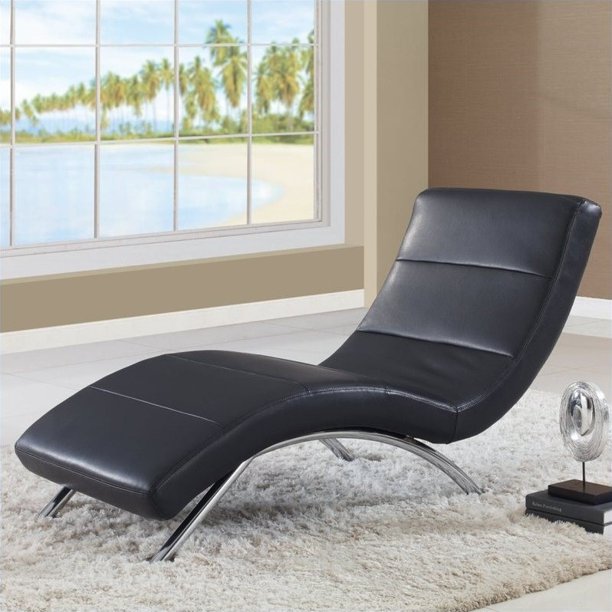 Global Furniture USA Leather Chaise in Black with Chrome Legs Walmart