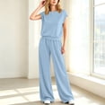 thumbnail image 7 of 2 Piece Sets for Women Sawvnm Women’s Fashion Solid-Color Round Neck Sleeveless Top Elastic Waist Pocket Pants Sets Blue L, 7 of 7