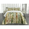 thumbnail image 3 of Ambesonne Striped Quilted Bedspread Set 3 Pcs, Modern Leafy Jungle Lines, King Size, Green Khaki Cinnamon, 3 of 4