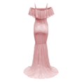thumbnail image 7 of Gyujnb Off Shoulder Ruffle Flutter Sleeve Lace Maternity Gown Thin Spaghetti Strap Liner Fitted Long Train Formal Dress Elegant Outfit for Maternity Photoshoot Postpartum Party Wear,M, 7 of 7