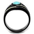 thumbnail image 3 of TK2099 - IP Black(Ion Plating) Stainless Steel Ring with Synthetic Turquoise in Sea Blue Size 5, 3 of 4