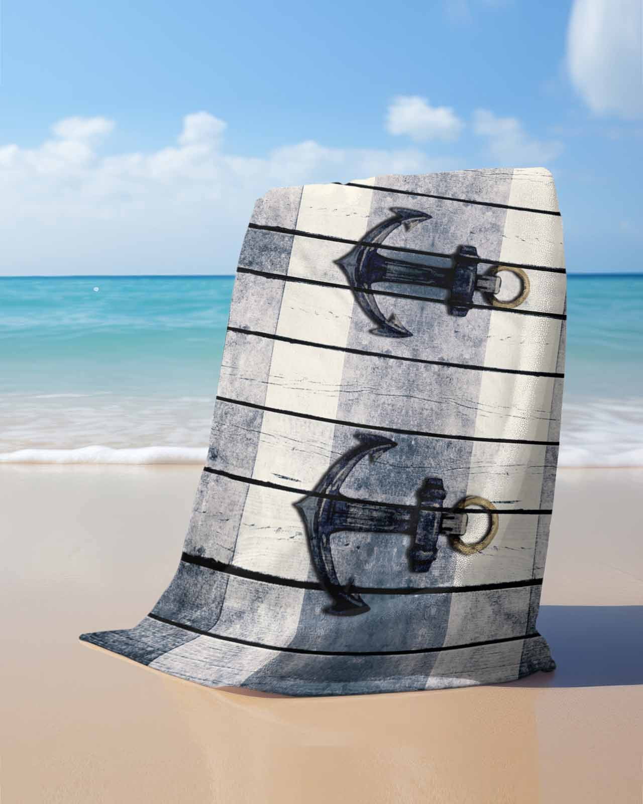 Navy Blue Nautical Beach Towels Oversized Super Absorbent, Coastal Blue Striped Vintage Lightweight Bath Towel Quick Dry Sets For Bathroom/Pool/Rv Camping/Beach Play/Gym Room/Picnic 30"x60"
