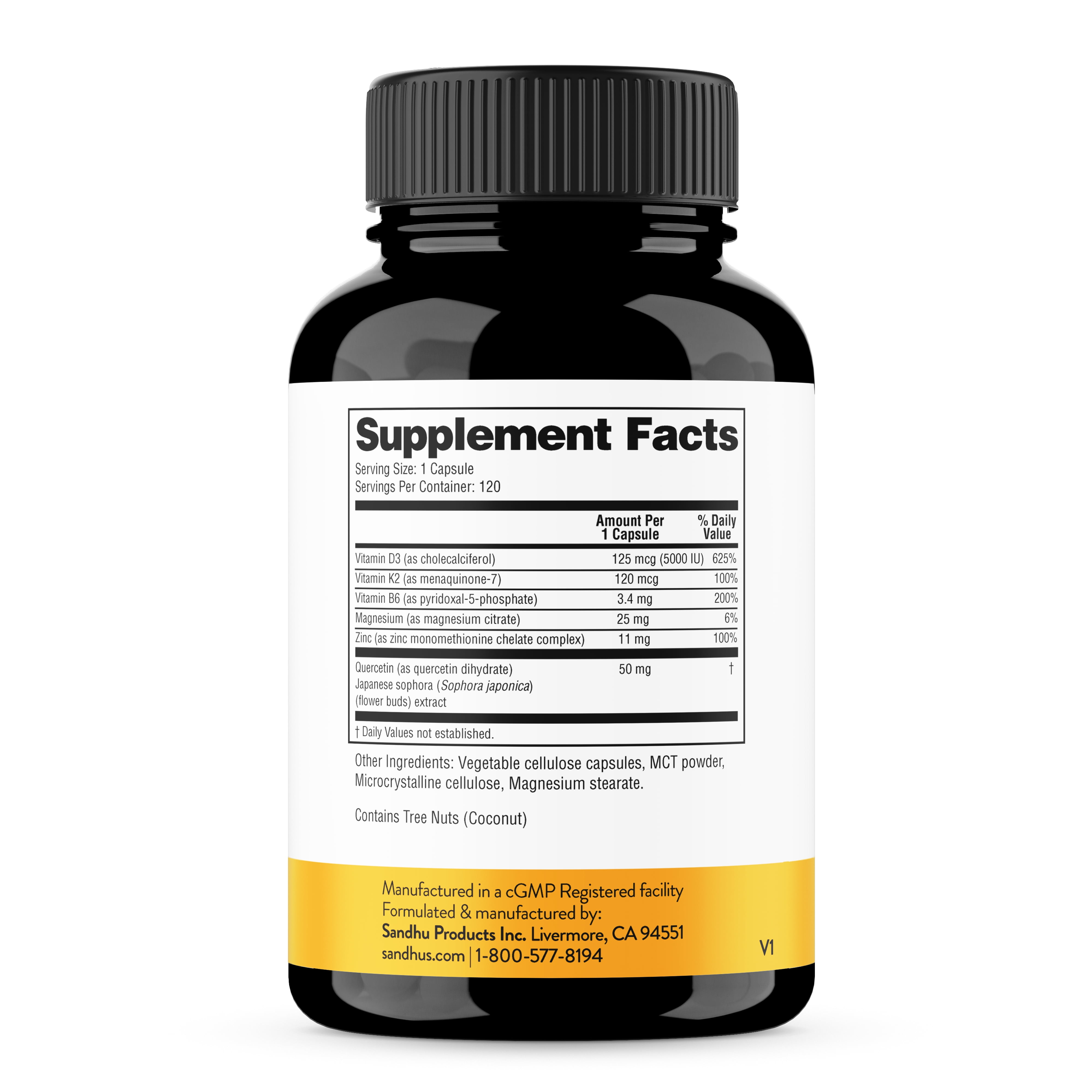 Sandhu's Vitamin D3 K2 Magnesium 5000 IU, 120mcg K2 Capsules 120 Count (Pack of 1) | with VIT B6, Zinc & Quercetin | D3K2 Supports Superior Absorption, Energy, Immune, Muscle Health for Men & Women