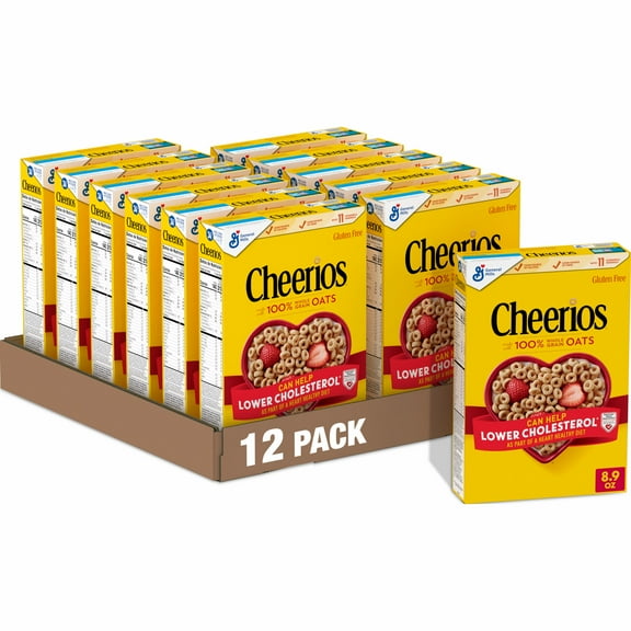 (12 pack) Cheerios Heart Healthy Cereal, Limited Edition Heart Shapes, Affirmations Box, 8.9 oz