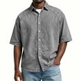 thumbnail image 7 of Men's Short Sleeve Button Down Shirt Casual Henley Top Quick Dry Breathable Stretch Cotton Feel Solid Color Turndown Collar Daily Work Beach Vacation | Zenithor,Gray L, 7 of 7