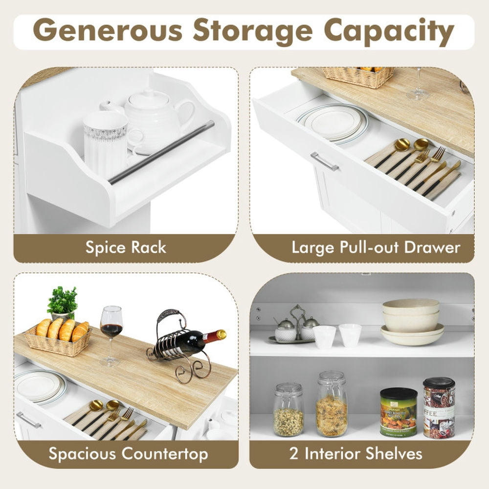Finihen Rolling Storage Cabinet Cart, Kitchen Island Cart, Rolling Kitchen Island Cart with Towel and Spice Rack, for Kitchen, Dining Room, White Finihen Rolling Storage Cabinet Cart, Kitchen Island Cart, Rolling Kitchen Island Cart with Towel and Spice Rack, for Kitchen, Dining Room, White